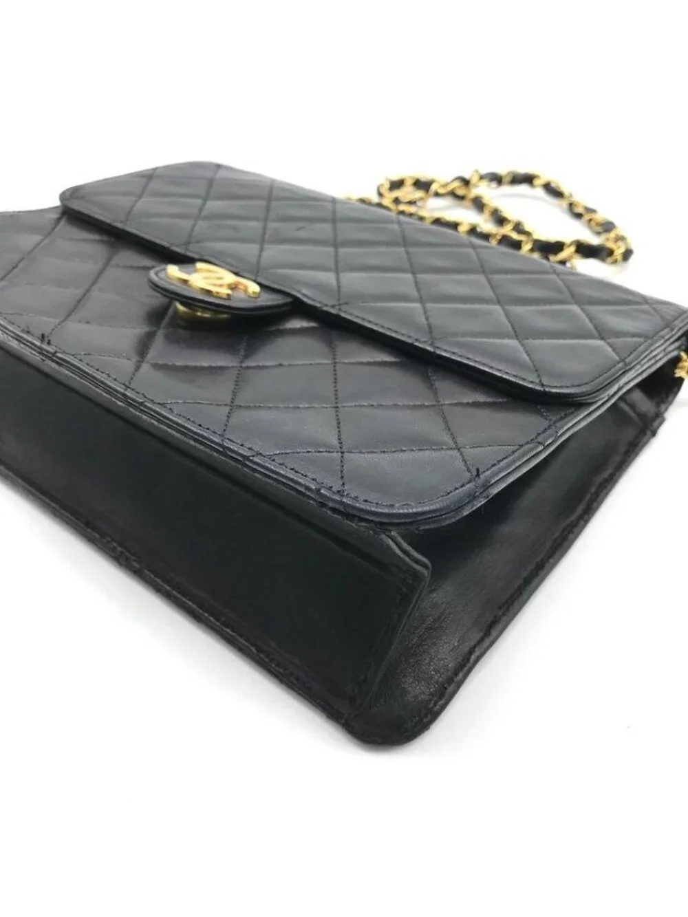 Chanel Quilted CC Logo Chain Shoulder Bag Push Lock Lambskin
